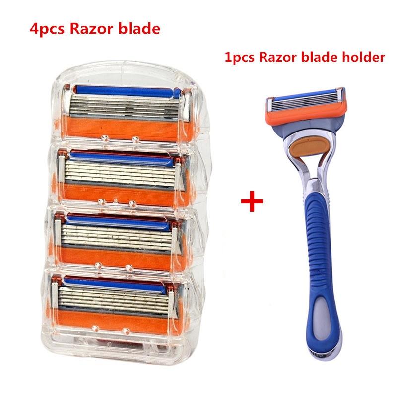 Водонепроницаемый 4 шт./комплект 5-слойных бритвенных лезвий + держатель для бритвенных лезвий для бритья для мужчин