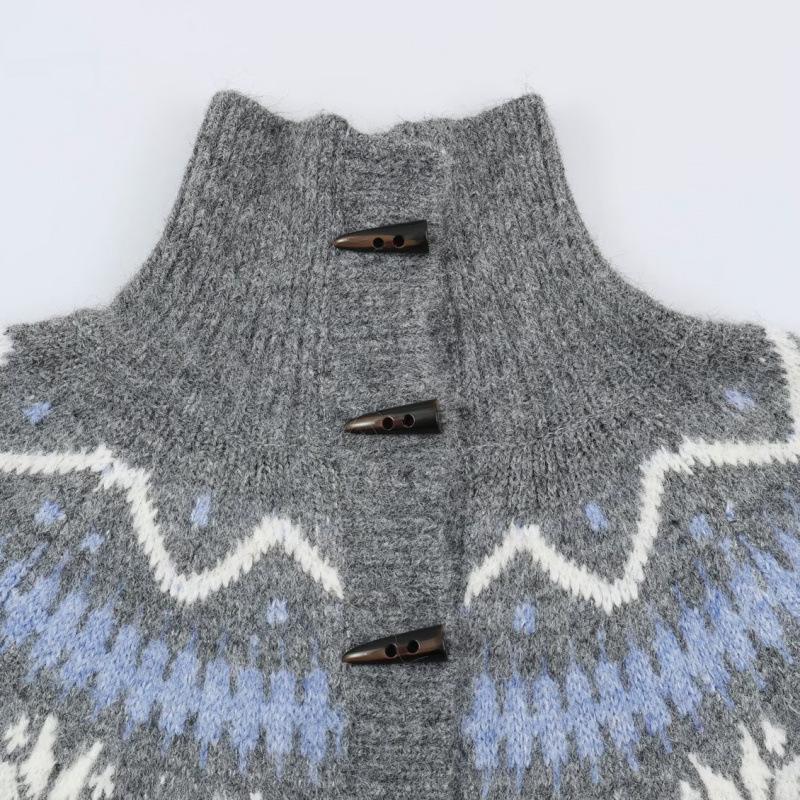 Women's Retro Fair Isle Horn Button Cardigan - 2026 Autumn/Winter Collection