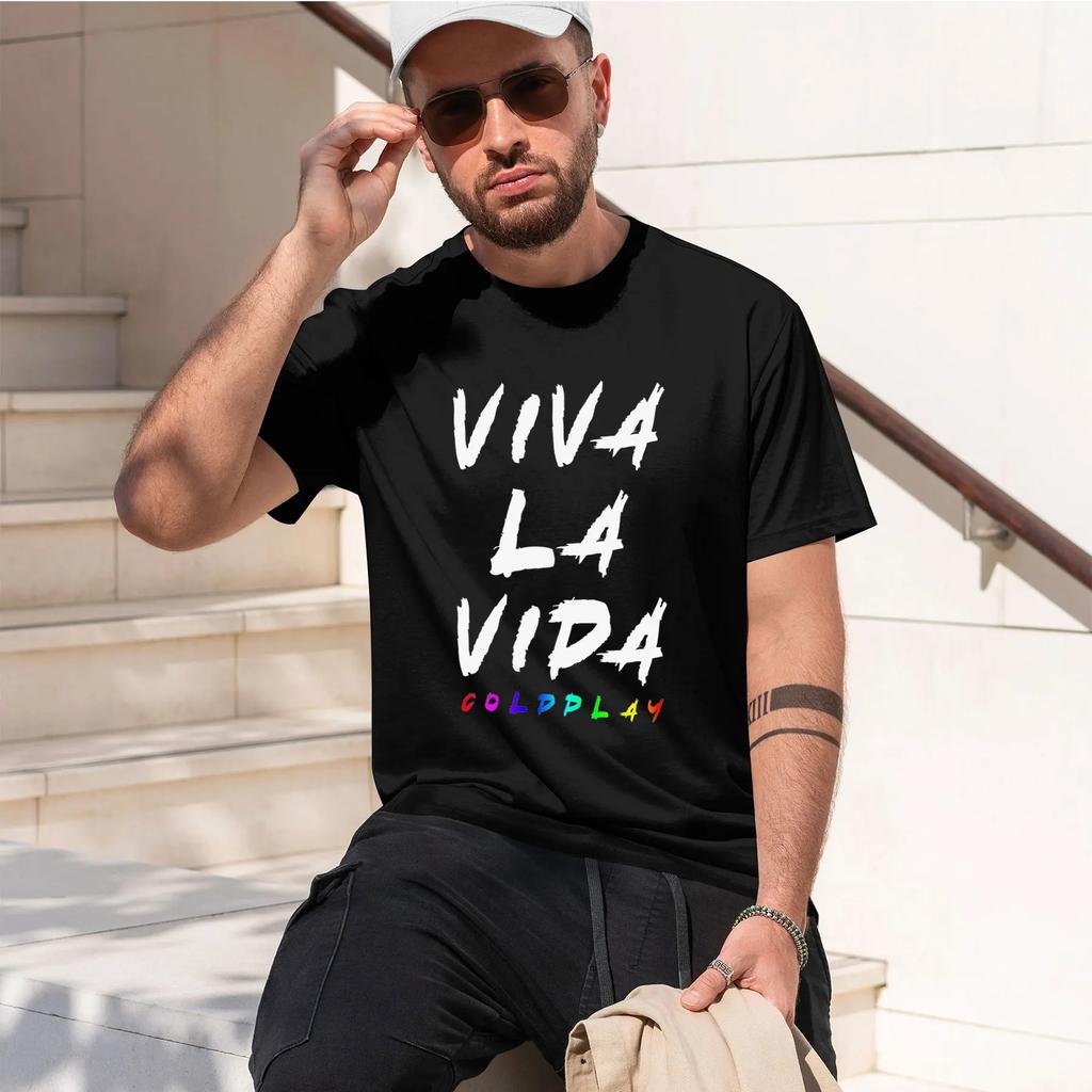 Viva La Vida 2026 Новая Мода Тяжелый Хлопок Горячая Распродажа Ретро Принт Веселая Круглая Шея Футболка Для Повседневного Комфорта