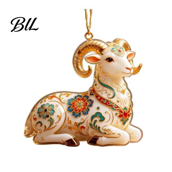Festive Home Decor 2D Acrylic Goat Christmas Ornament, Farm Animal Car Rearview Mirror Durable Hanging Figurine Charm, Auto Interior Pendant for Tree,