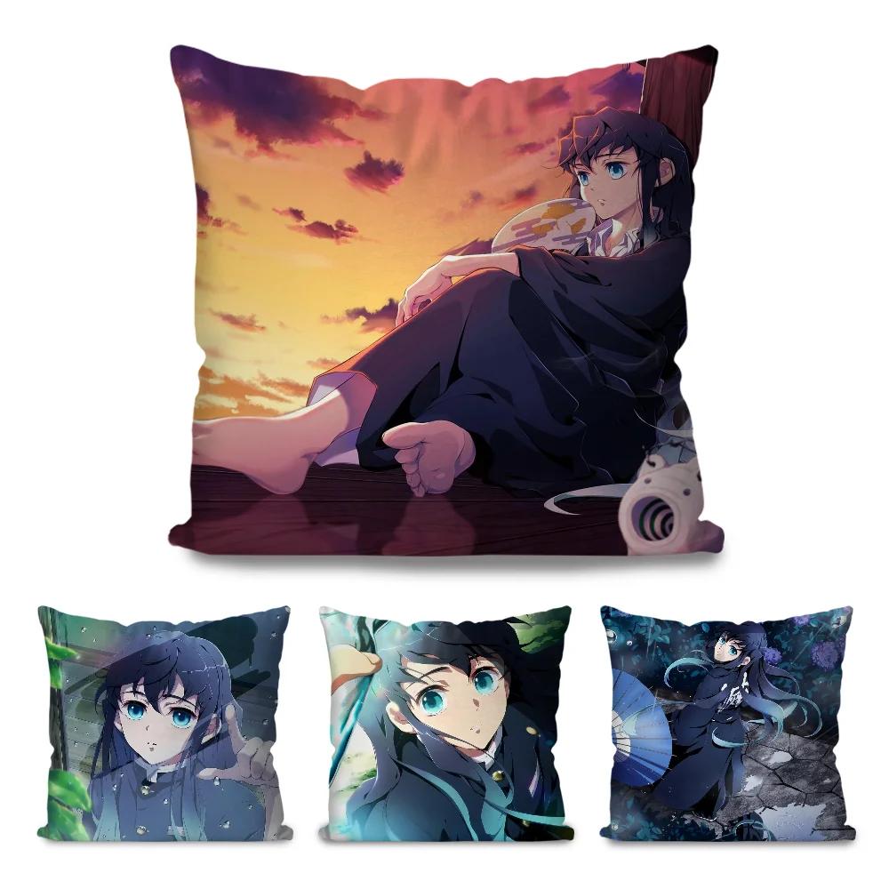 1Pc Tokitou Muichiro Animation Demo Slayer Blade Pillow Case Square Pillow Bedroom Sofa Leisureliving Room Home Decoration 40X40