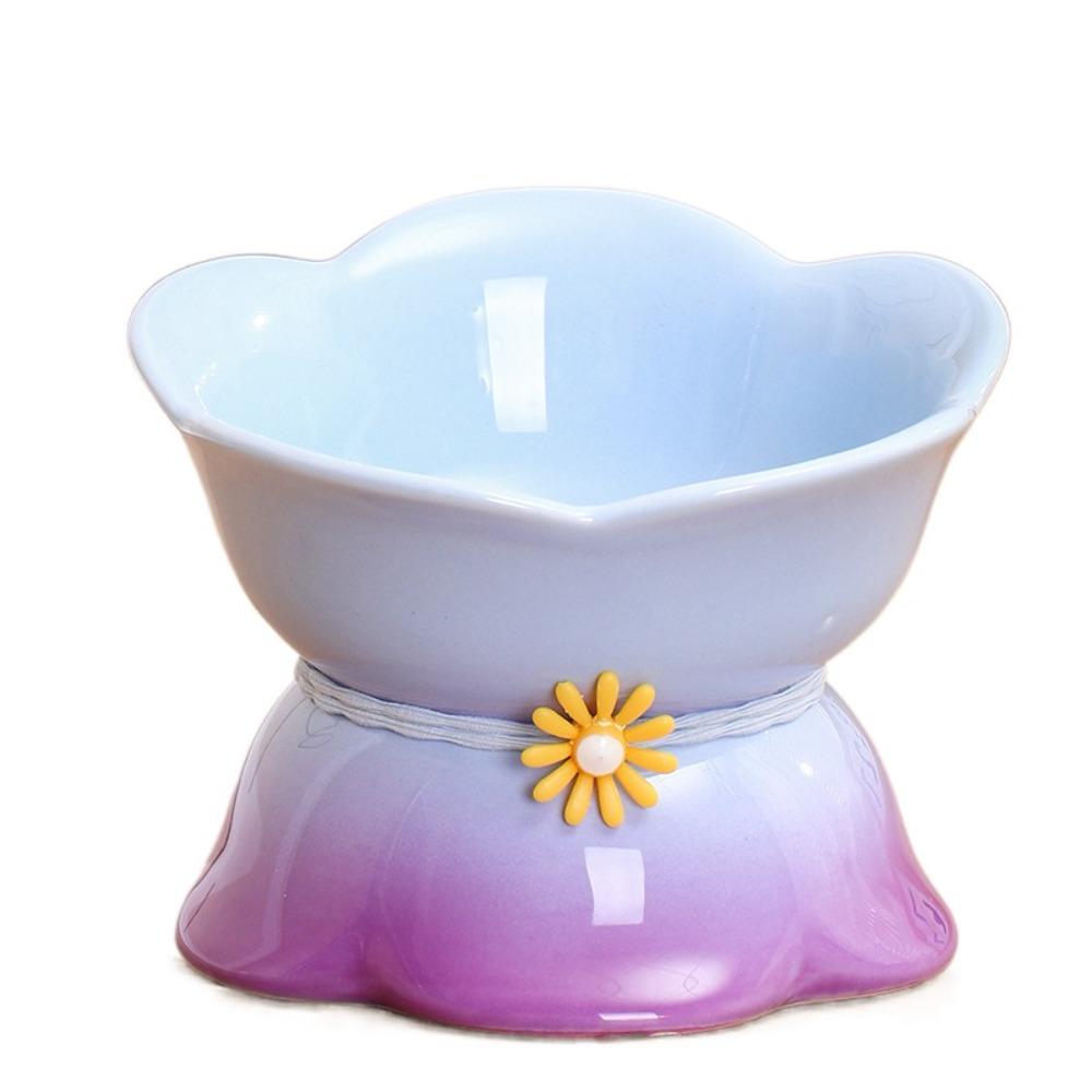 Flower Shape Pet High Foot Bowl Gradient Color Pet Drinking Feeder Multi-use Cat Bowl  Kitten Puppy