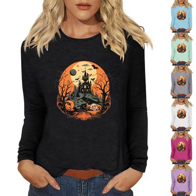 Женский повседневный топ с длинными рукавами и круглым вырезом с цветочным принтом