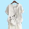 Women Fashion Short Sleeve Top Laides Cotton Linen Blouse Summer&fall Fashion Floral Print Loose T-shirt
