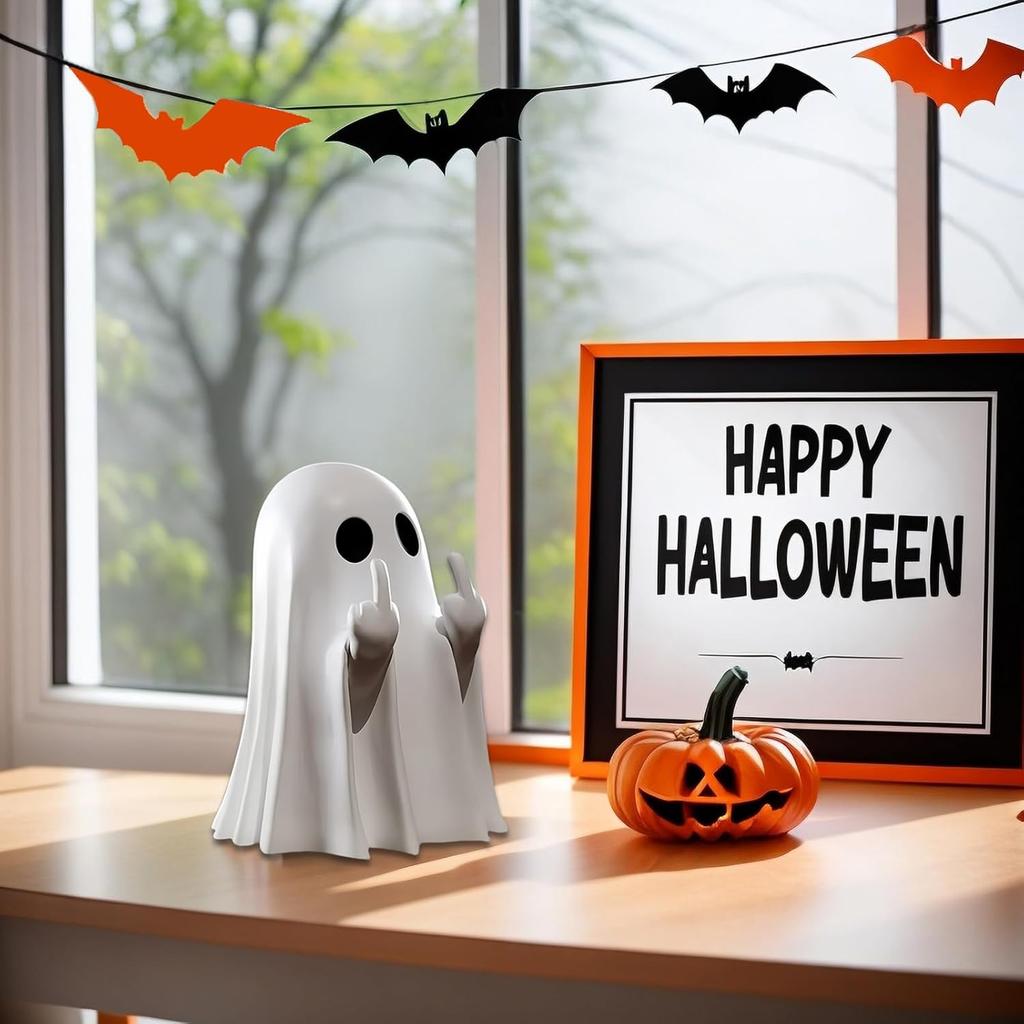 Halloween Ghost Figurine - Spooky Resin Ghost Statue, Cute Finger Ghost Ornaments, Perfect for Indoor & Porch Halloween Decor