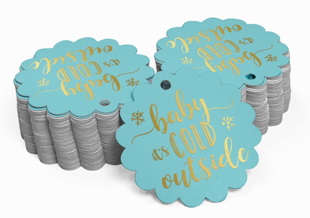 Inkdotpot Gold Foil Paper Hang Tags Baby It's Cold Outside Baby Shower Favor Tags 100