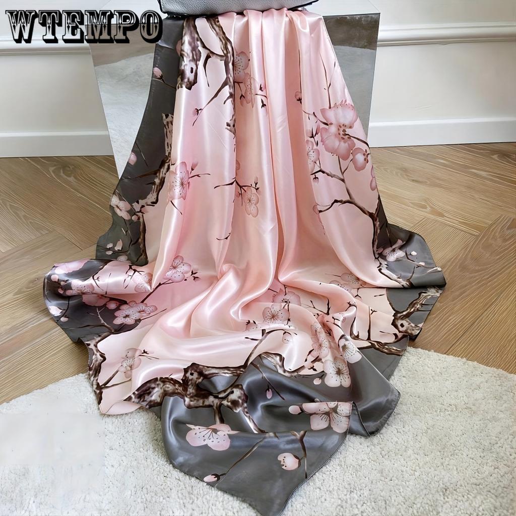 Spring and Summer Elegant Floral Print Scarf 90*90cm Square Scarf Scarf Satin Silk Scarf Women's Headscarf