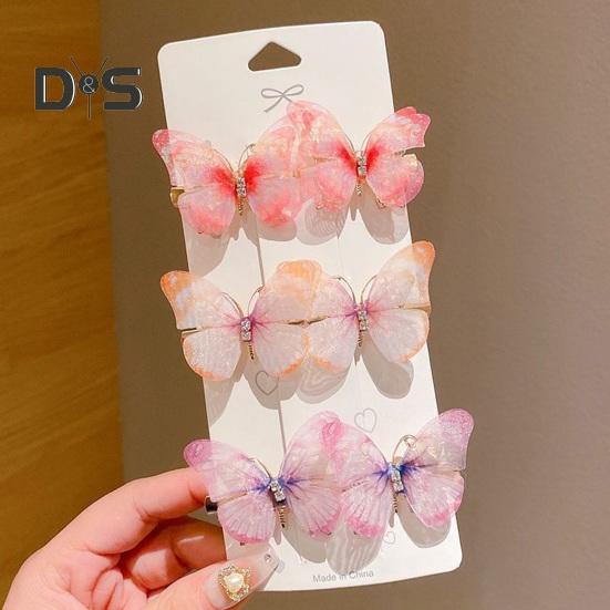 6Pcs Butterflies Decor Hair Clip Rhinestone Embellished Girl Princess Hair Pin Animal Shape Hair Pin Hair Accessories