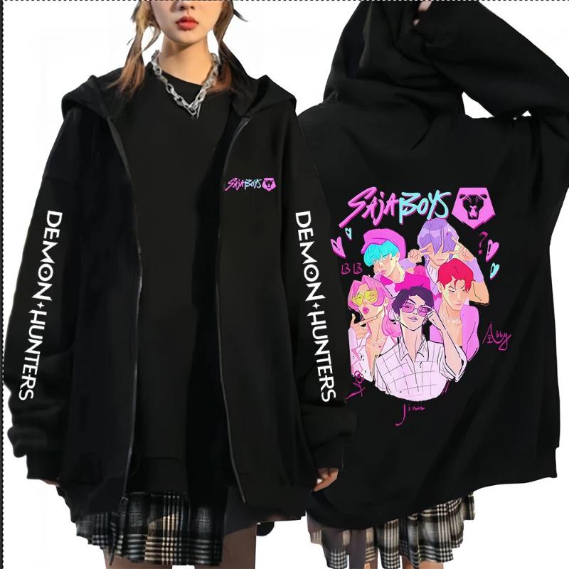 Горячая K-pop Толстовка с капюшоном на молнии Охотники на демонов Кино Мира Руми Зои Пуловер Свитшот Мужская Женская Повседневная Одежда Оверсайз Толстовки