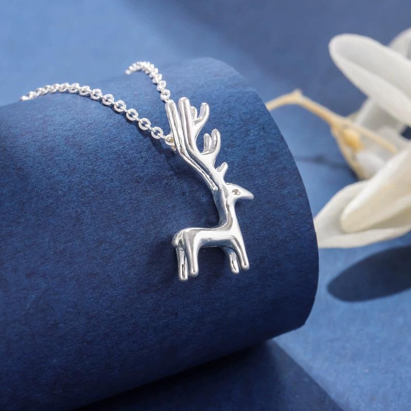 Корейское 3D ожерелье с оленьими рогами: Милый маленький лось, универсальная модная ключичная цепочка для Рождества