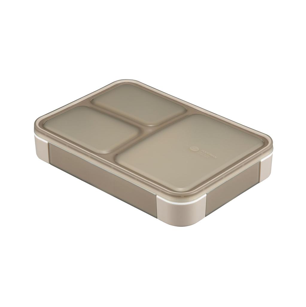 CB JAPAN Foodman Bento 600ml Gray Double Secured with DSK Box, Slim, Portable, Stand-Up, Capacity, Antibacterial, Beige, Leak-Resistant, Sealing,