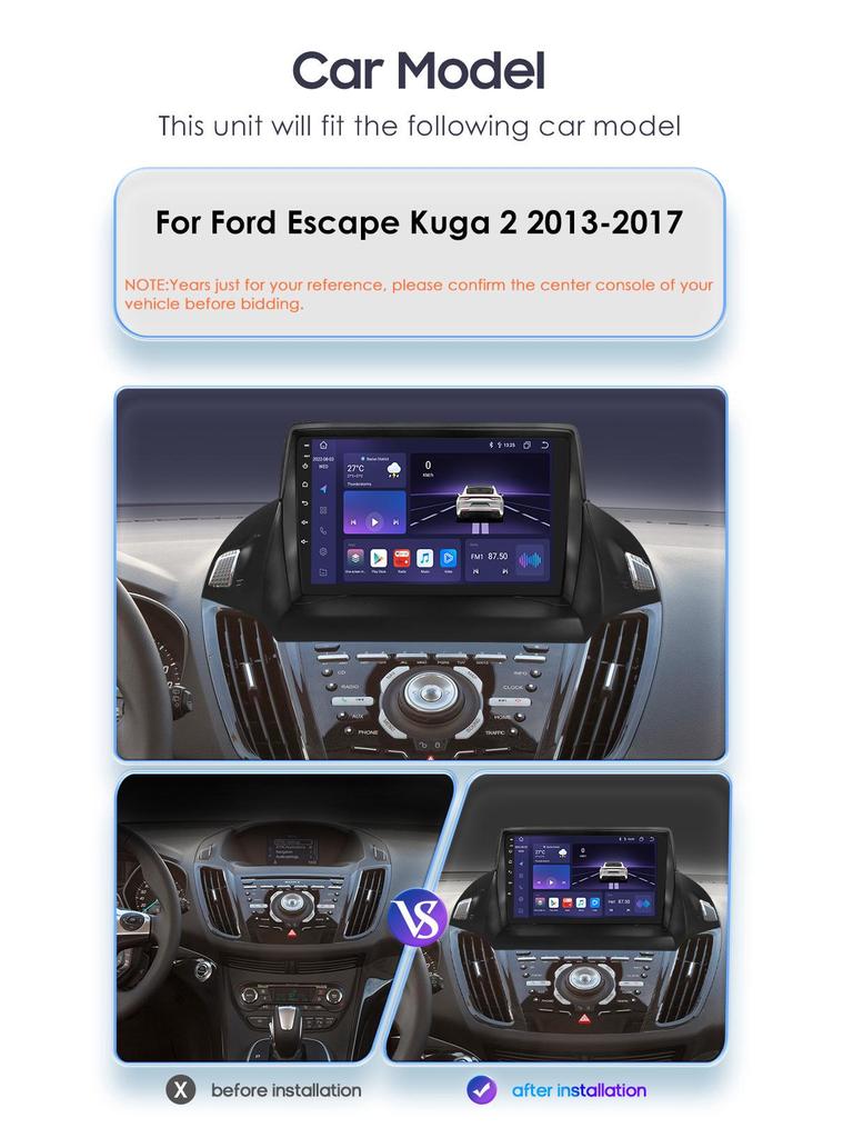 9-дюймовый Android экран GPS-навигации для Ford Kuga 2013-2017 годов выпуска, центральная консоль