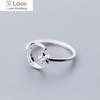 925 Sterling Silver Simple Zircon Moon Star Opening Ring For Women Girls Party Fine Jewelry