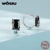 WOSTU 925 Sterling Silver Square Black Zircon Ear Buckles for Women Fine Jewelry Hoop Stud Earrings for Party