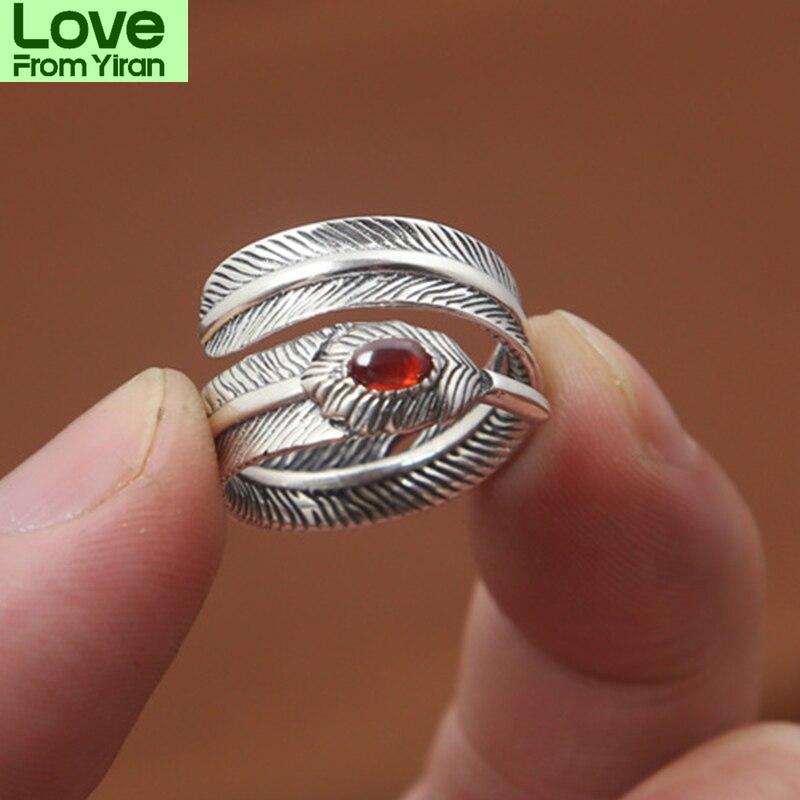 Серебряное ювелирное изделие S925 пробы, персонализированное, ручная работа, ретро, тайское серебряное открывающееся кольцо в форме пера