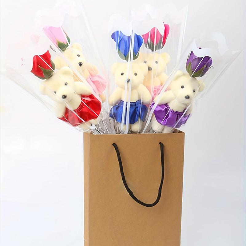 1/5pcs Artificial Rose Flowers Cartoon Scented Flower Soap Roses Mother's Day Bear Soap Bouquet Wedding Home Decorations