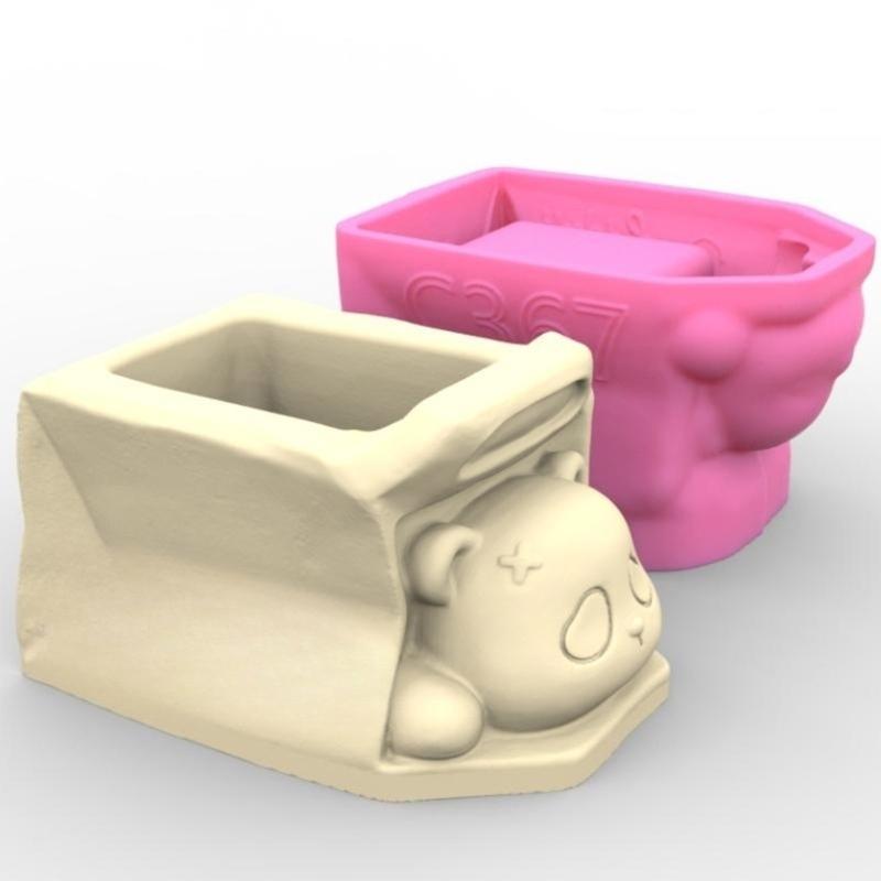 Cute Panda Head Shaped Planter Mold Flowerpots Molds Silicone Concrete Mould Hand-Making Supplies for Flowerpot Crafting