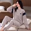 Пижама из флиса Island Женская Осенне-зимняя Тонкий флис Пуловер с круглым вырезом Коралловый флис Домашняя одежда Весенне-осенний Большой размер Теплый костюм