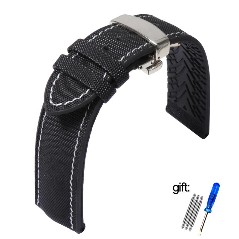 Waterproof Nylon Silicone Rubber Soled Watchbands For Wanguo Mido Helmsman Bainianling Citizen Men's Watch Strap 20mm 22mm 24mm