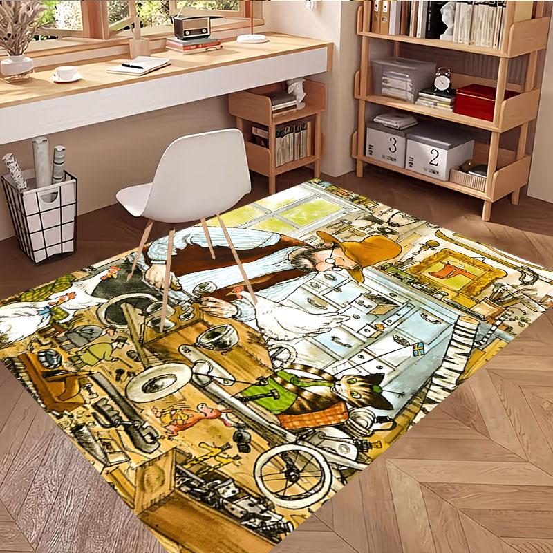 Pettersson und Findus Print Rug, Washable Floor Carpet, For Entryway Dorm Laundry Room Office Study, Home Decor Birthday Christmas Gift