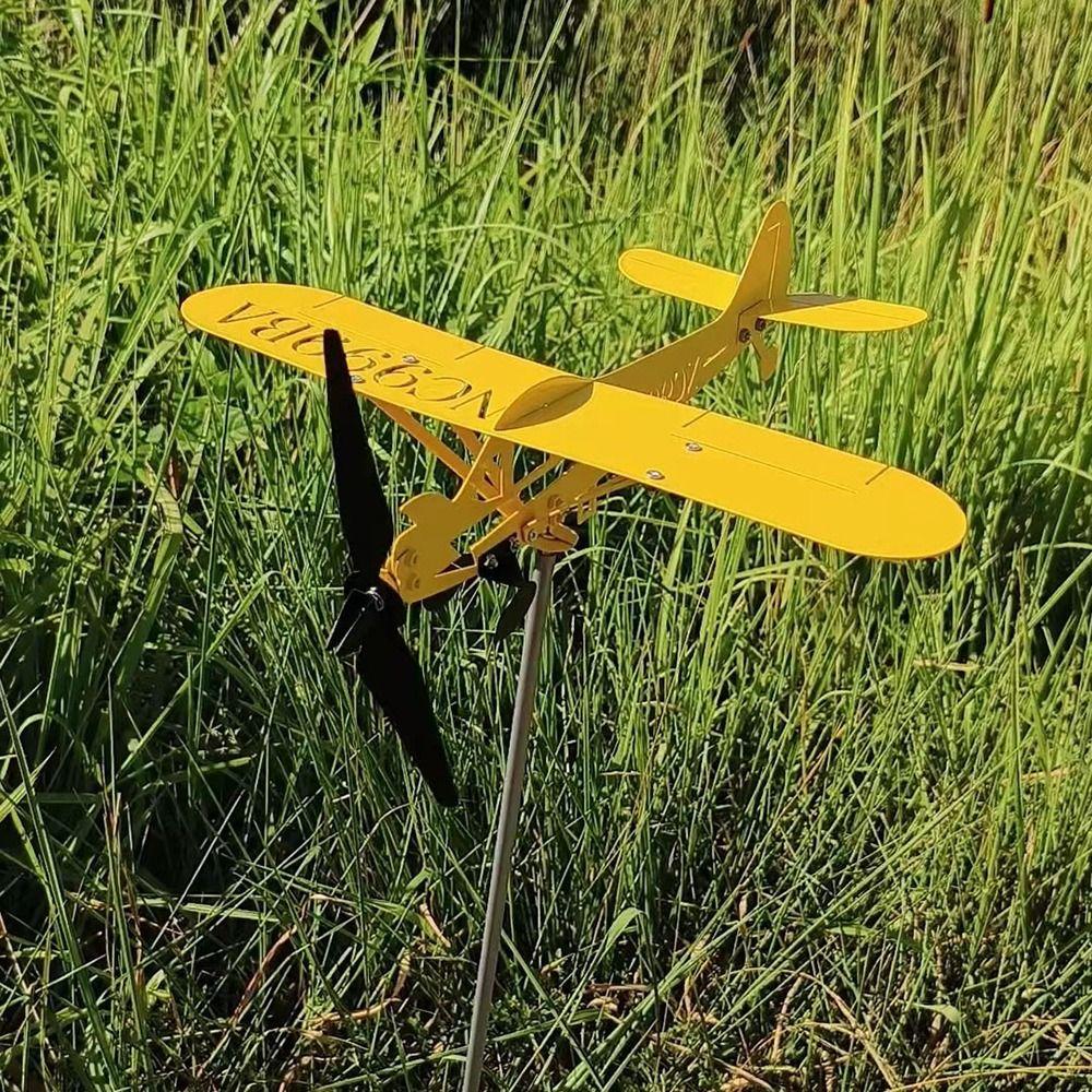 Metal 3D Windmill Wind Direction Compass Airplane Weathervane Garden Decoration Weather Vane