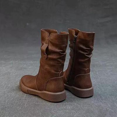 Женские черные ботинки Мартин до середины икры 2025 - Осень/Зима Приталенные на среднем каблуке Плюс бархат Высокие в стиле рыцаря