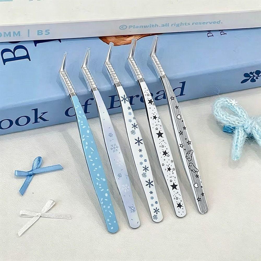 Stainless Steel False Eyelash Tweezers Lashes Extension Tweezer Miniature Scene Stickers