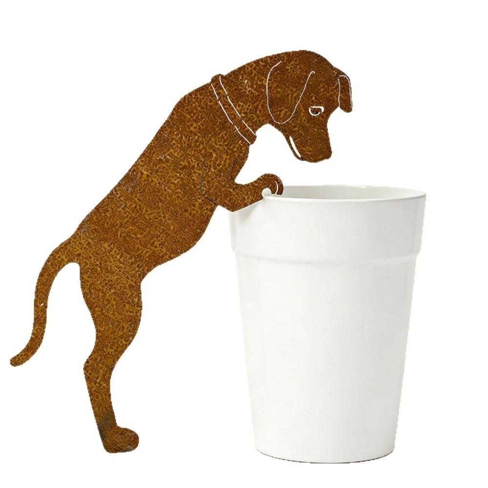 Rustic Metal Dog Garden Statue Vintage Cat Lawn Ornament Dog Pot Hugger Decor  Courtyard