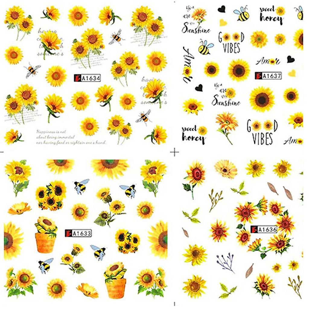 Наклейки для ногтей с водной трансформацией, наклейки для ногтей с подсолнухом и ромашкой, наклейки для ногтей, украшения для ногтей, маникюр