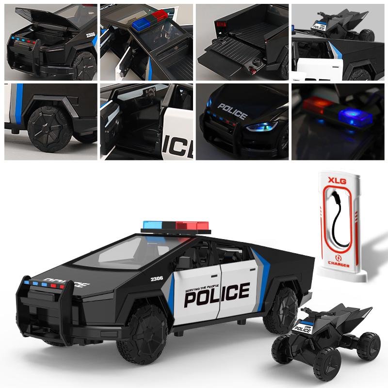 1/24 Scale Police Roadster Model Y Model 3 Cybertruck Model X Model S Diecast Metal Alloy Model Car Children's Toy Car Gift for Friend