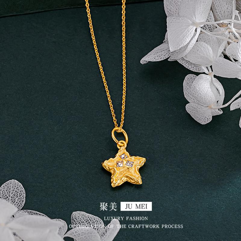 Роскошный кулон из чистого золота 24K 9999, настоящий золотой, Древняя Звезда-Молот, Женское ожерелье с кулоном в виде пятиконечной звезды