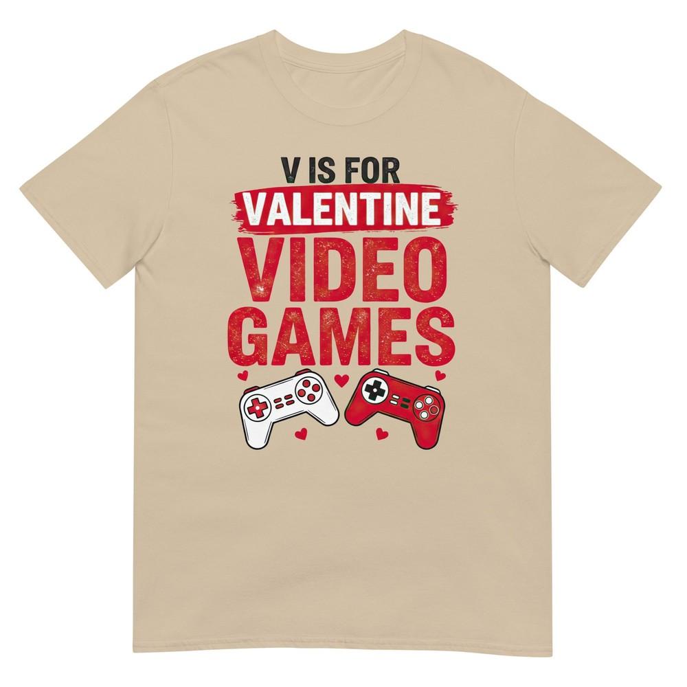 V Is For Video Games Funny Valentines Gamer Boy Unisex Kids Tshirt