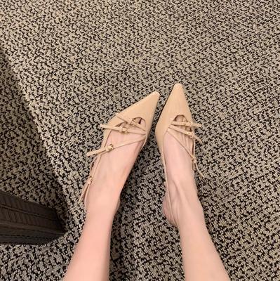 Версия из овчины~ Натуральная кожа, однословная пряжка с маленьким острым носком, открытые сзади туфли-стилеты на высоком каблуке, женские босоножки на высоком каблуке, средний-h