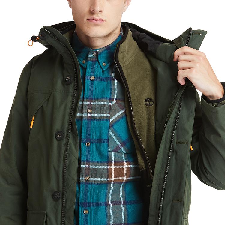Timberland Уличная теплая куртка 3 в 1 средней длины с капюшоном и логотипом, мужская куртка зеленого цвета A2BBE-U31