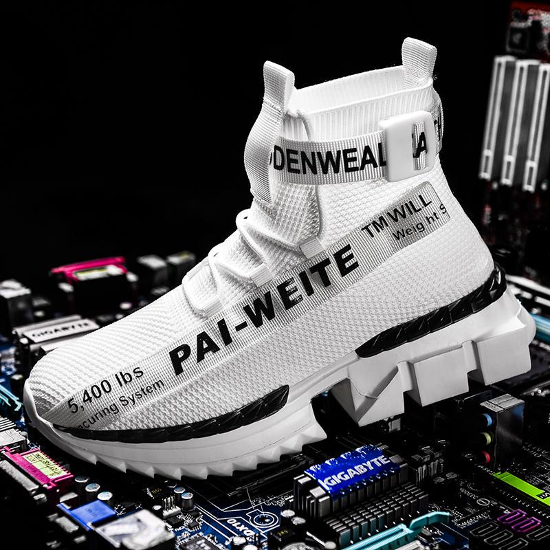 Fashion High-top Breathable Flying Woven Socks, Spring and Autumn Thick-soled Men's Shoes