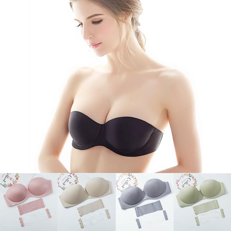 Women's Strapless Invisible Bra Replaceable Sheer Buckle Braletter Push Up Half Cup Tank Top Sexy Underwear