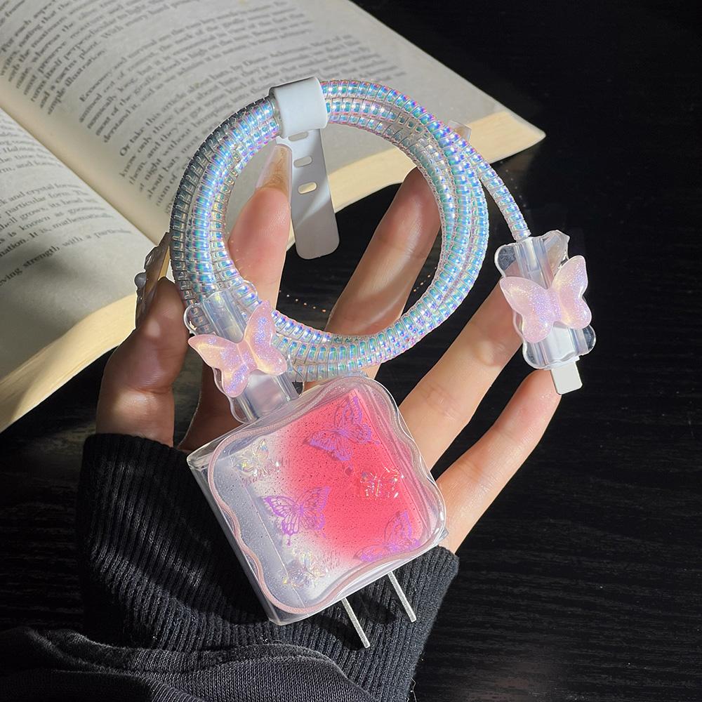 Applicable To Apple Data Cable Protective Cover Charger 18-20W Anti-breakage Winder Cute Flower Animal Advanced INS Style