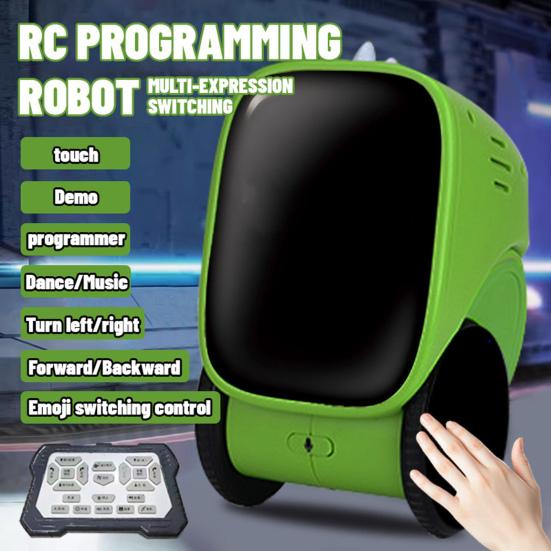 Kids Remote Control Robot Toy with LED Eyes Horns Auto-Demonstration Programmable Touch Sensing Educational
