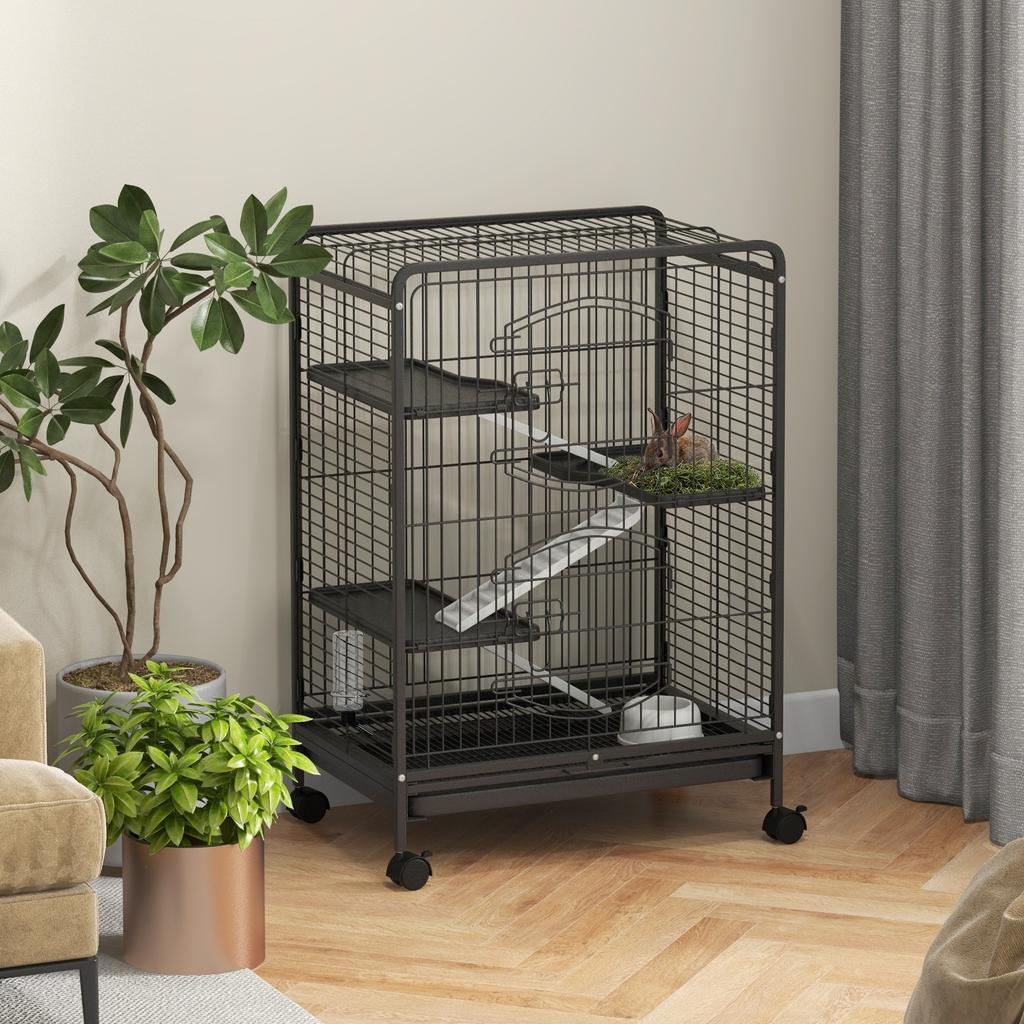 Cage For Rodents Cage For Small Animals Rolling 3 Ramps 3 Platforms Flat And Water Bottle Removable Bottom Tray For Rabbit Mink Chinchilla Steel PP