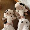 Cute Cow Slippers, Women's and Men's Plush Slippers, Winter Plush Thick Soled Slippers, Indoor Kawaii Shoes, Cartoon Style, Fabric Upper and Insole