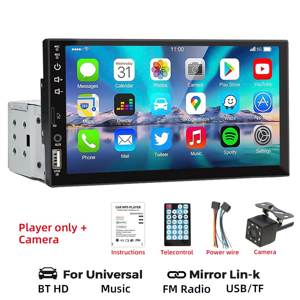 7 Inch Car Radio 1 Din MP5 Multimedia Player Touch Screen FM ISO Power Aux Input Bluetooth USB Mirror Link Universal