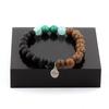 Stones and Minerals. Bracelet Malachite Beads from Congo + Angelite + Matte Black Onyx + Wood 8 Made In France.