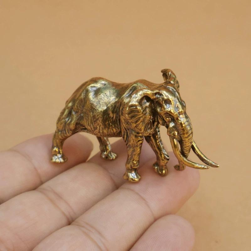 Antique Minature Mammoth Figurines Tea Pet Table Ornament Decorations Solid Copper Animal Crafts Home Decor Living Room