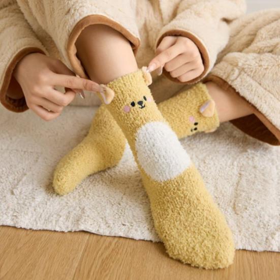 1 пара носков для сна, мультяшный дизайн с животными, утолщенные теплые зимние носки из кораллового флиса, средней длины, нескользящие, для дома, зимние