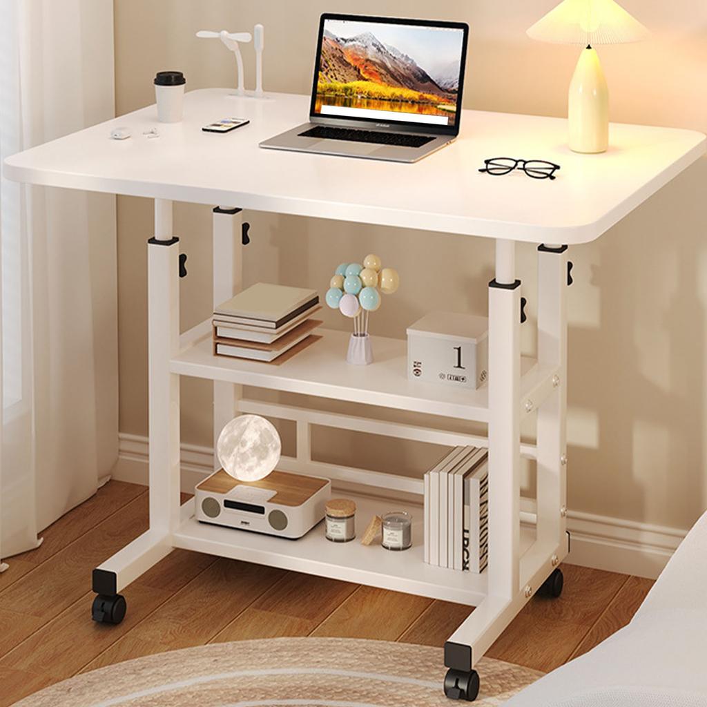 Bedside Table with Wheels 3 Tier Shelves Variable Height Ergonomic Mobile Bedside Laptop Desk for
