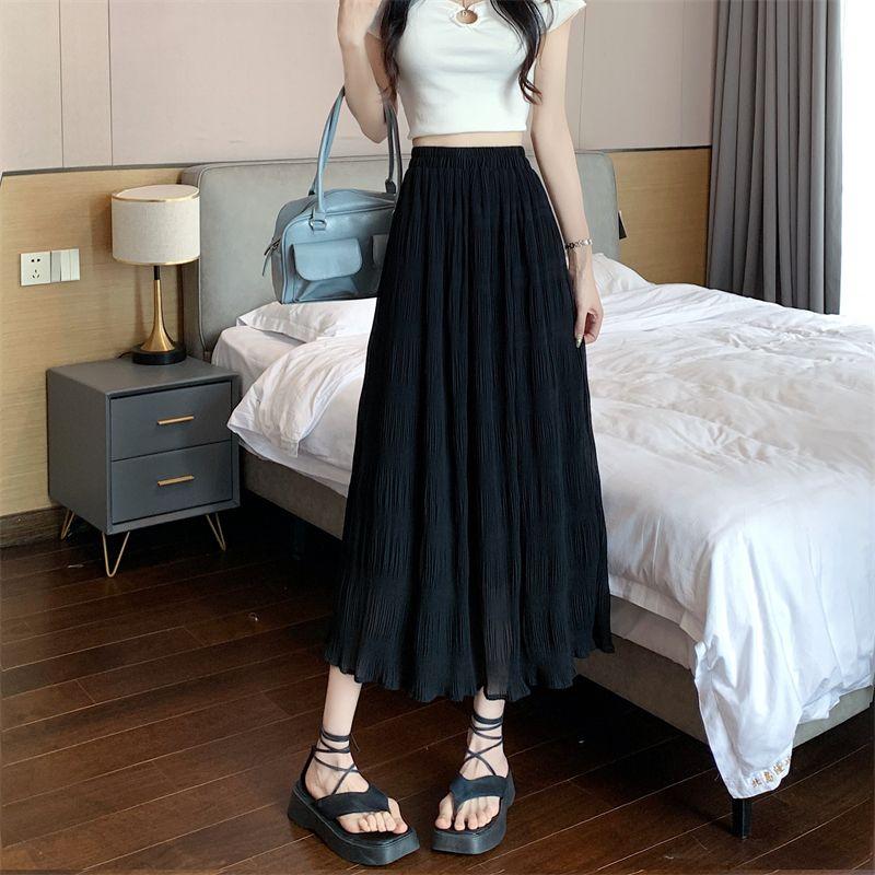 Милая юбка из шифона с оборками для женщин на весну и осень, утягивающая юбка А-силуэта средней длины со складками