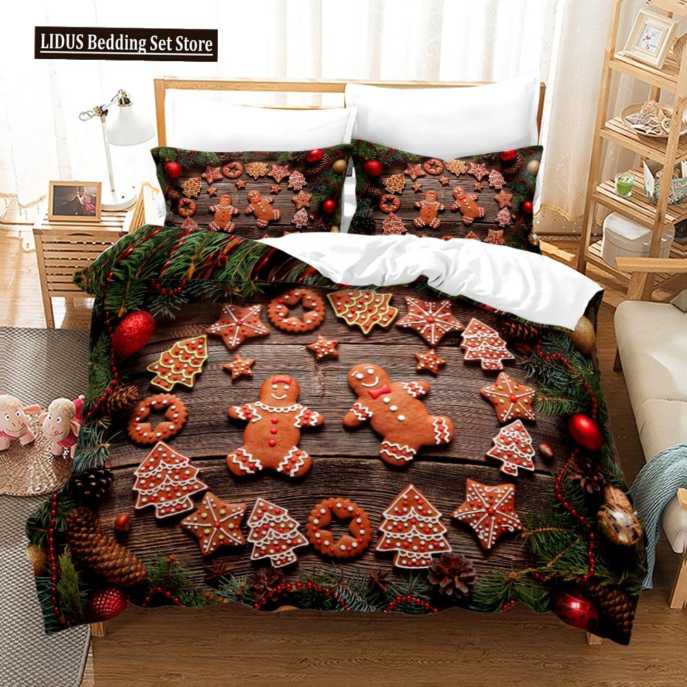 Рождественский комплект пододеяльников Snow Cookie Merry Christmas Festival, пододеяльник размера King Queen для детей, комплект постельного белья из полиэстера