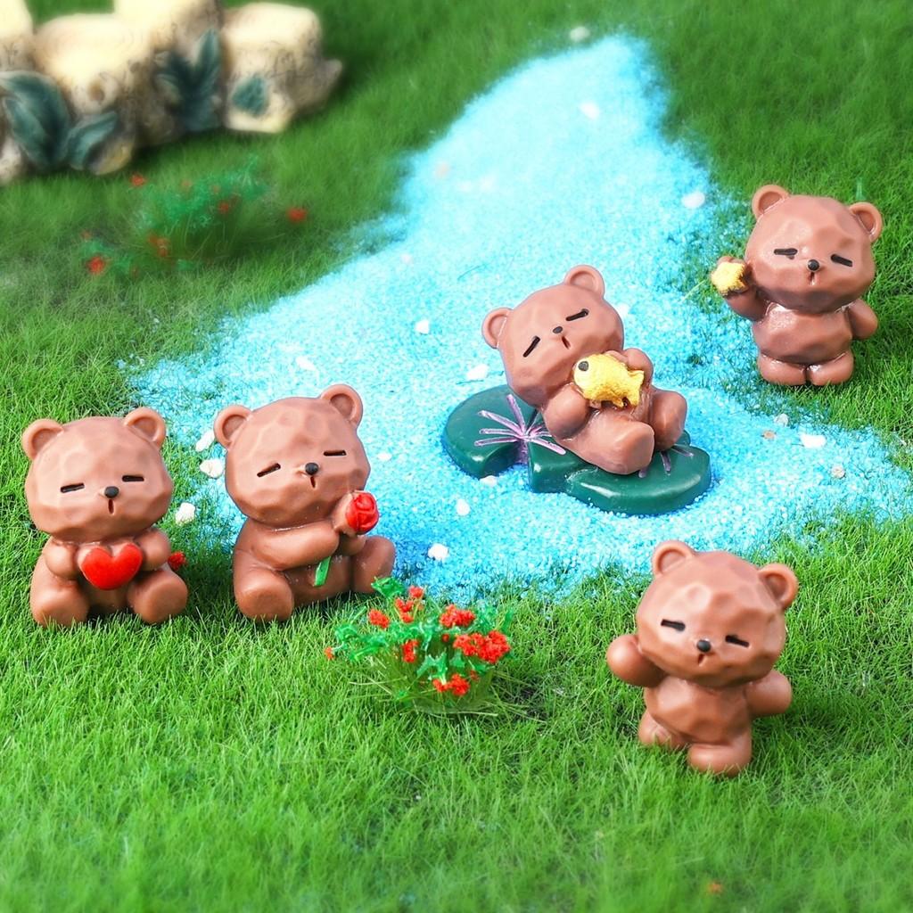 5Pcs Cartoon Geometric Bear Animal Miniatures Resin Ornaments DIY Fairy Garden Decoration Moss Terrarium Micro Landscape