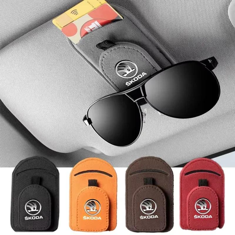 HLLQ9 Multifunction Car Sun Visor Glasses Clip Magnetic Sunglasses Holder for Skoda Karoq Rapid Fabia Kamiq Yeti Octavia Superb Kodiaq