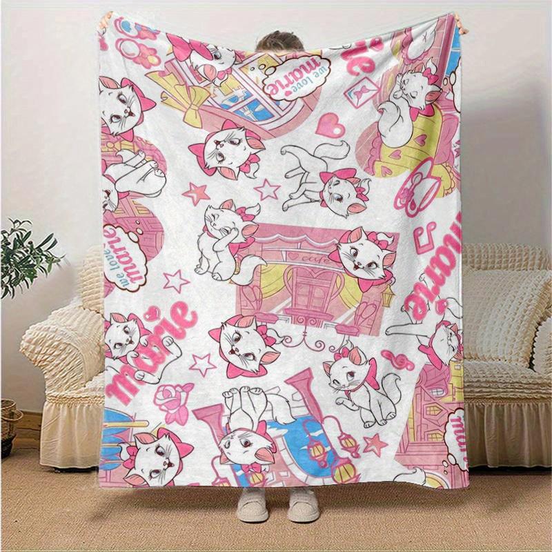 1pc. Cute Marie Cat Print Blanket, Seasonal Universal, Home Decoration, Throw, Cartoon Blankets, Soft Flannel Throw Blanket, Versatile & Coz